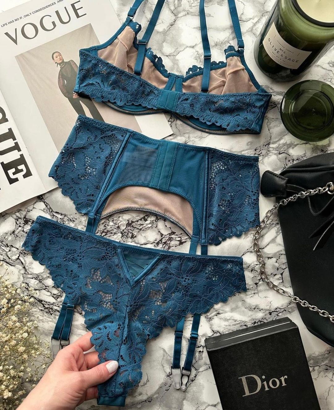 Elegant White Satin &amp; Floral Lace Lingerie Set (Bralette + Garter Belt + Panty) - Romantic Retro Style Intimate Wear