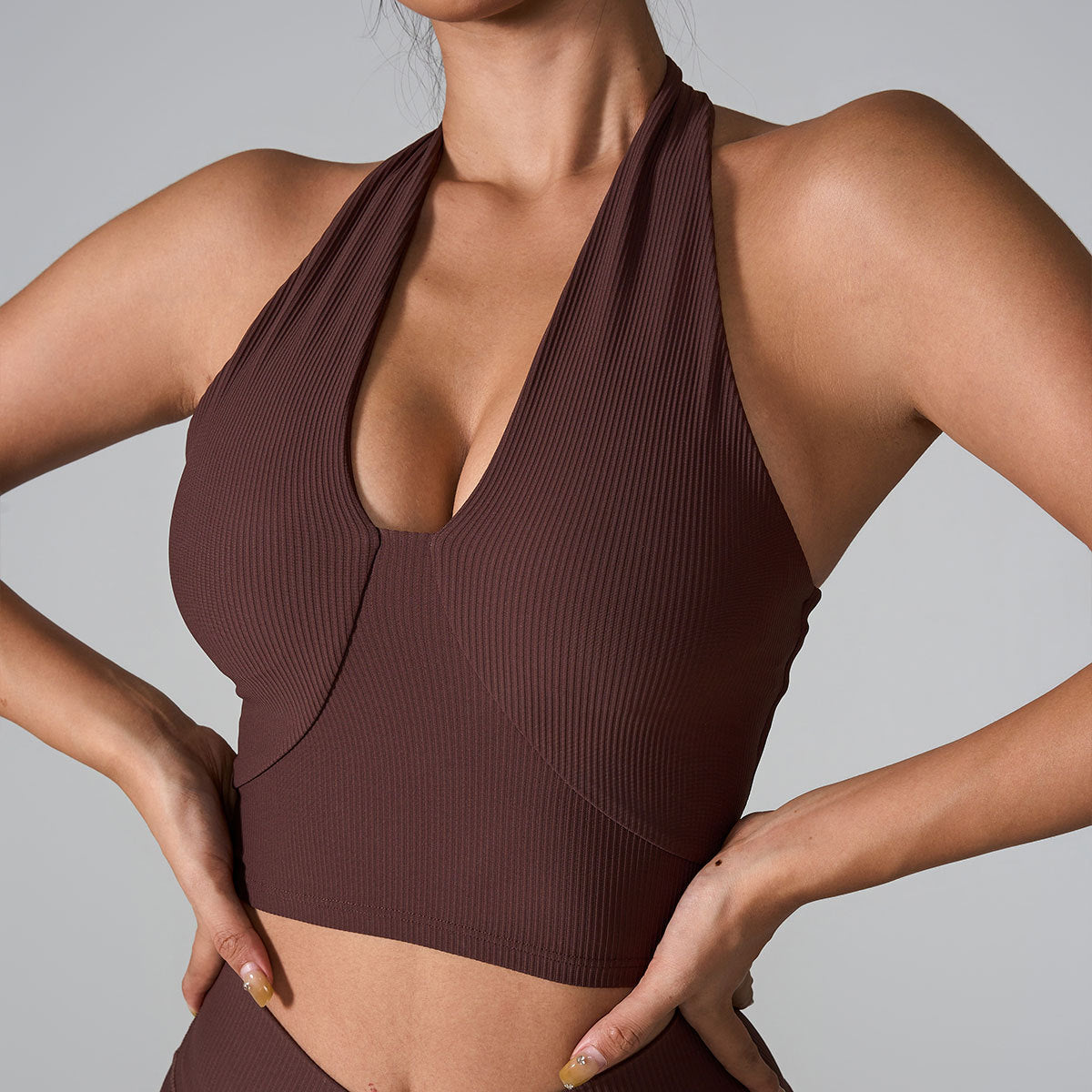 Halter Neck Bra Shockproof Sports Tight Sports Ribbed Bra Halter Yoga Vest